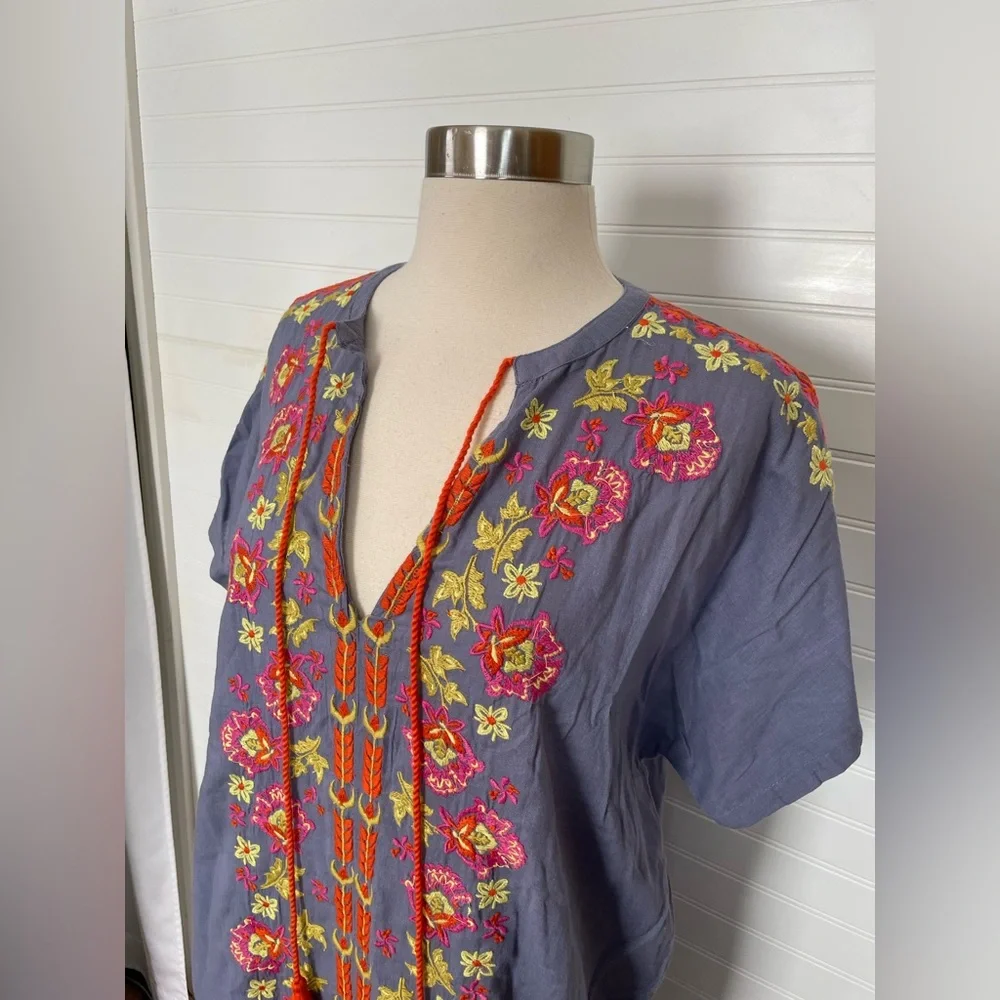 Natural Life Boho Blue Embroidered Shift Dress NWT Size Medium 100% Cotton - Picture 4 of 8